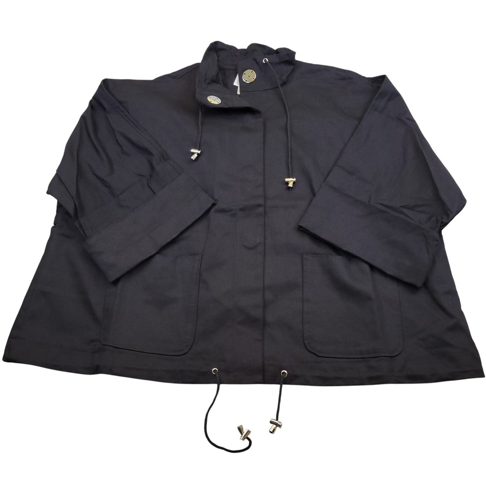 NWT‎ MarlaWynne Womens 1X Canvas Drama Snap Front Jacket With Pockets Black